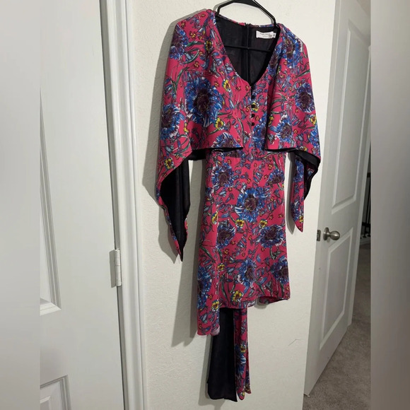 Prabal Gurung Floral Print A Line Pink Blue Mini Dress Womens Size 12 - Picture 2 of 11